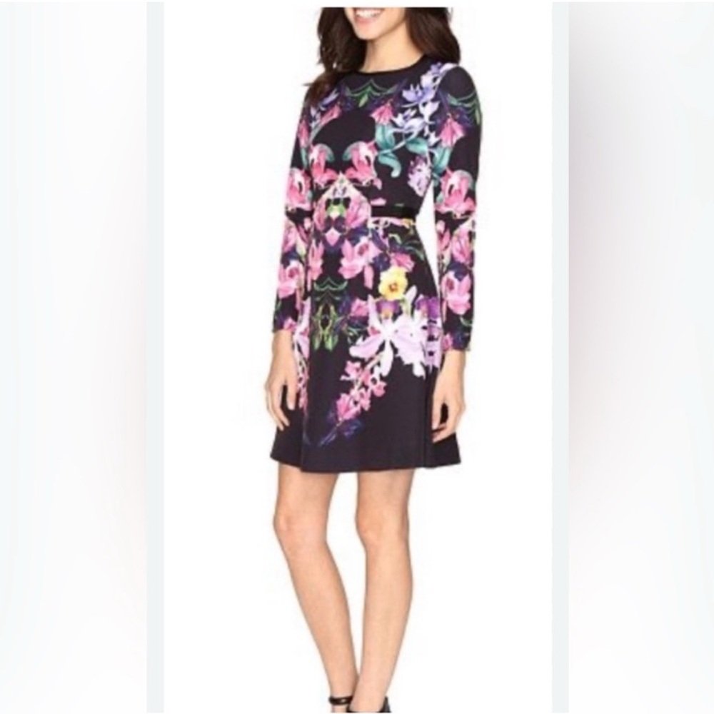 Ted Baker Black Floral Long Sleeve Dress